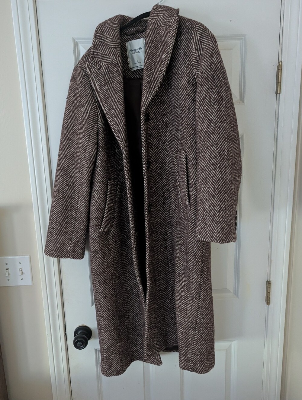 Abercrombie & Fitch Brown Herringbone Wool-Blend Peacoat - Picture 2 of 4